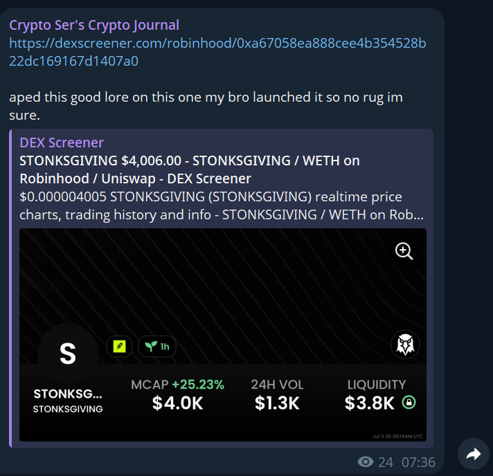 CryptChaz's tweet photo. I will never have a bad word said about this man @cryptoser100 
Hero status confirmed! 
$STONKSGIVING - 0x3f98ed0b9bd5c25028a9e4f5049ad9509e0fa2c3 https://t.co/f1LpPUBgSU