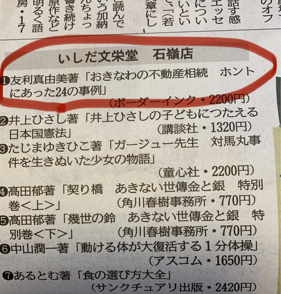 Borderink's tweet photo. 『おきなわの不動産相続』友利真由美著、おかげさまでランキング1位です！！！ https://t.co/8Hpfd6aOzO