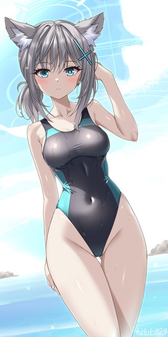 シロコ「先生……準備できたよ」 水着シロコ完成です。 前描いたやつを徹底的に手直ししました。 逆光塗りにもチャレンジ。 #ブルーアーカイブ #BlueArchive #競泳水着が需要あると聞いて