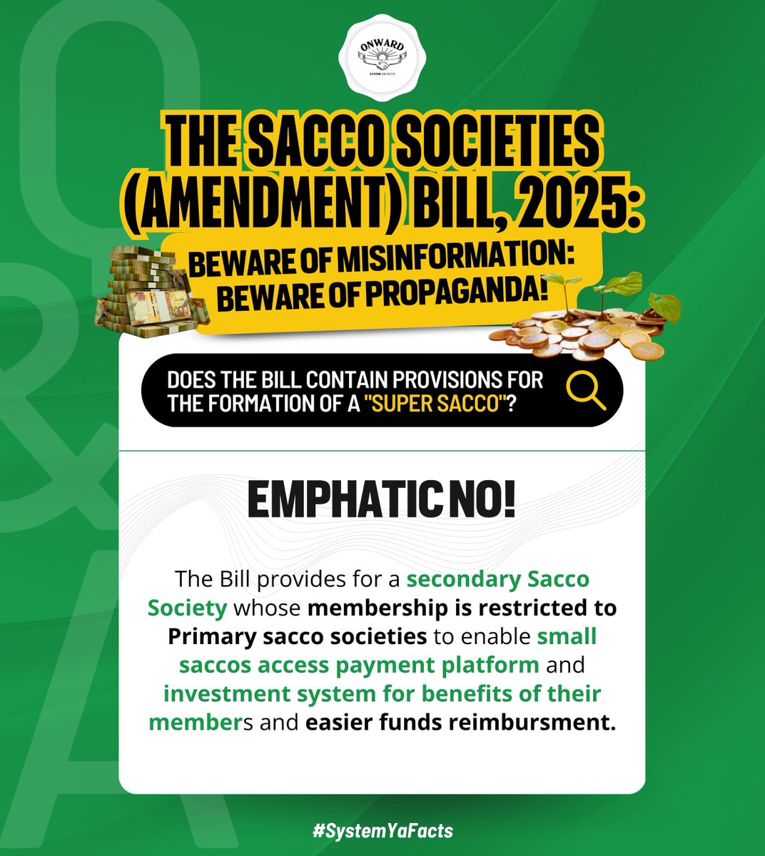 pushingharder's tweet photo. Facts matter. The #SACCOsBillFacts are clear: the proposed reforms seek to strengthen governance, improve accountability and better protect members' savings. Don't let misinformation drown out the facts. RejectPropaganda https://t.co/yn8JhTAdyY
