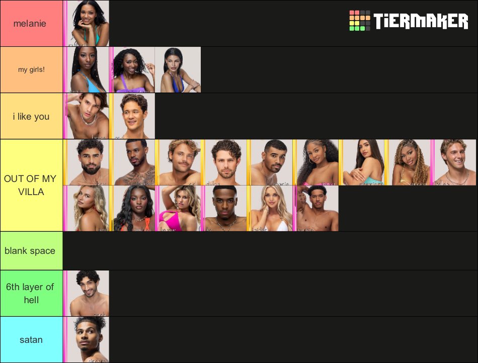 aceijunn_'s tweet photo. final love island usa season 8 tier list before the finale 🙏 https://t.co/0gdi8ZV7CX