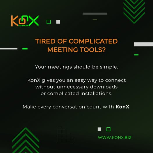 KonXApp's tweet photo. Tired of Complicated Meeting Tools?

Your meetings should be simple.
KonX gives you an easy way to connect without unnecessary downloads or complicated installations.

Make every conversation count with KonX.
#KonX #WorkSmarter #VirtualMeetings #VideoConference #OnlineMeeting https://t.co/Mo8FXOjVTN