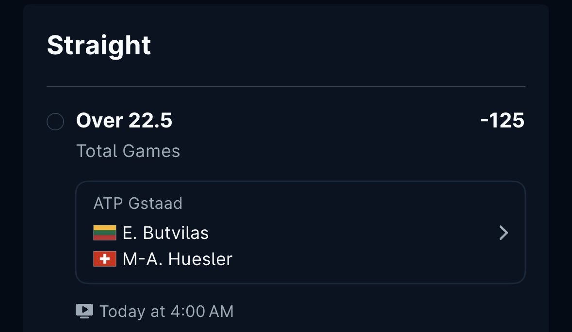 wagsischasing's tweet photo. ATP Gstaad 🎾

Edas Butvilas vs Marc Andrea Huesler Over 22.5 Games 

Risking 1.5%
CLV: +2.2% https://t.co/JGtVteLoxJ