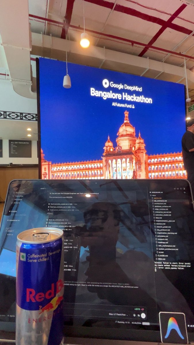 Shreed_19's tweet photo. Building at the @GoogleDeepMind ⚡️ 

The focus is on Multi-Agent Orchestration 🚀 

One AI agent is useful. A team of AI agents that can reason and coordinate? That’s where things get interesting🤖⚡️

@googleaidevs #BuildWithGemini https://t.co/Vlyj90zdWU