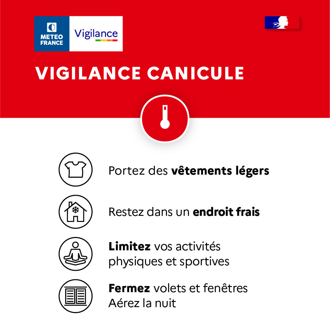 meteofrance's tweet photo. 🔴 24 départements en Vigilance Rouge canicule ce samedi à compter de 12h.

⚠️ Samedi : 35 à 38 °C sur la plupart des régions, pointes à 39 °C de la Bourgogne vers les Pays de la Loire.

📱 Soyez vigilants, restez informés : https://t.co/SBcDaJ3wuk https://t.co/VGrbYuXJjC