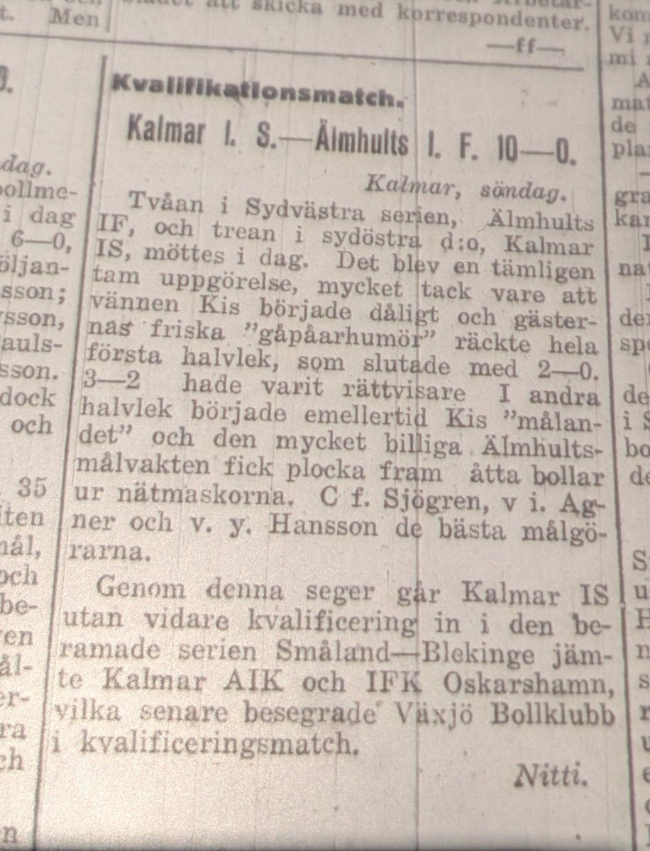 allatiderskalm1's tweet photo. Idag är det 100 år sedan #KalmarFF kvalificerade sig för det nationella seriesystemet. Detta efter att först ha vunnit SMFFs östra Smålandsserie 7 gånger på 12 försök utan möjlighet till avancemang. Kvalet blev en signal till Kronoberg och Sverige att Kalmar FF var att räkna med. https://t.co/vp4nrjLYR4