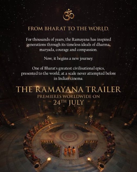 TheClimaxIndia's tweet photo. EXCLUSIVE- 18th July Delhi Event is Still Happening.
 #Ramayana trailer would debut at a large-scale event at Bharat Mandapam in New Delhi on July 18. While the footage will first be screened for invited dignitaries and special guests at the capital event, the makers have now confirmed that the trailer will receive its worldwide digital premiere on July 24, marking the beginning of the film's global campaign.

#RanbirKapoor #Yash #SunnyDeol #SaiPallavi
