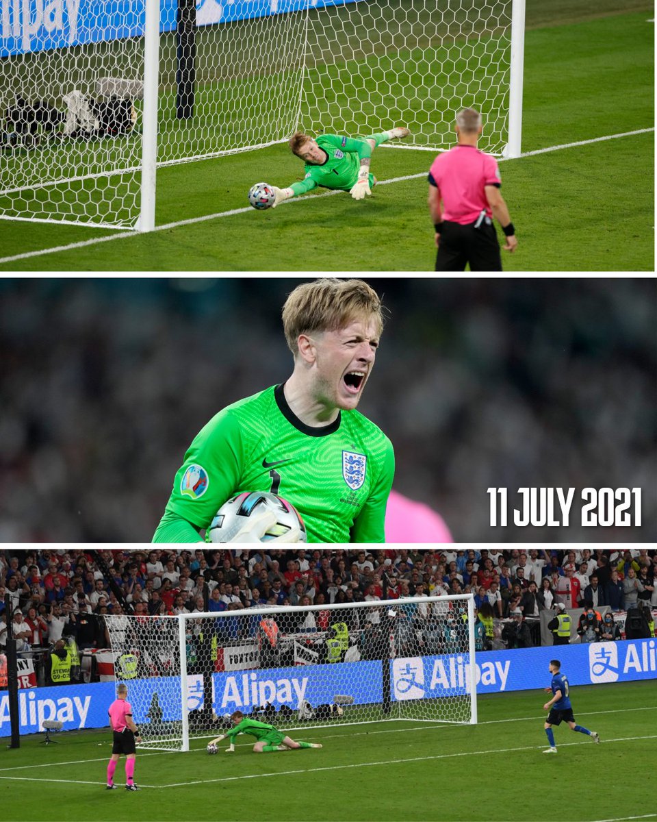 Everton's tweet photo. #OnThisDay in 2021, Jordan Pickford saved two penalties in the Euro 2020 final – after keeping five clean sheets along the way.

It wasn't to be that night, but can JP and England go all the way at this year's World Cup? 🏴󠁧󠁢󠁥󠁮󠁧󠁿 https://t.co/FhZLFy090E
