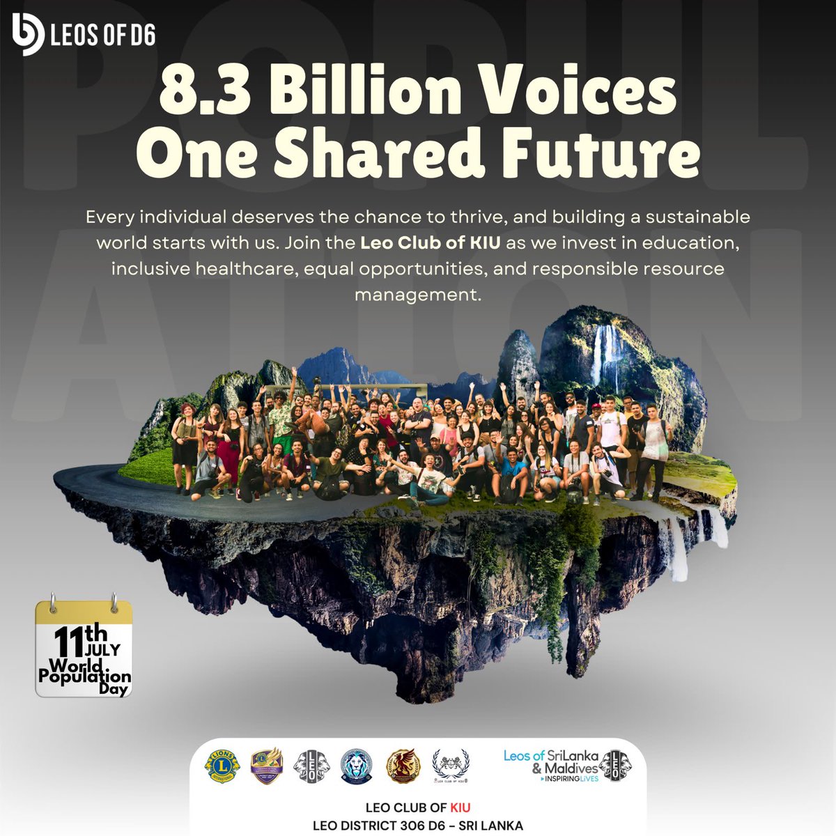 LeosKiu's tweet photo. ༻❁ World Population Day ❁༺ 🌍

Every life deserves equal opportunity, healthcare &amp; a safe future. Let’s build a sustainable world where no one is left behind. 🙏

#WherePassionMeetsPurpose #LeoClubofKIU #KIULeos #LeosofD6 #D6SaysItAll #LeoMD306 https://t.co/wOAI2KHQ4E