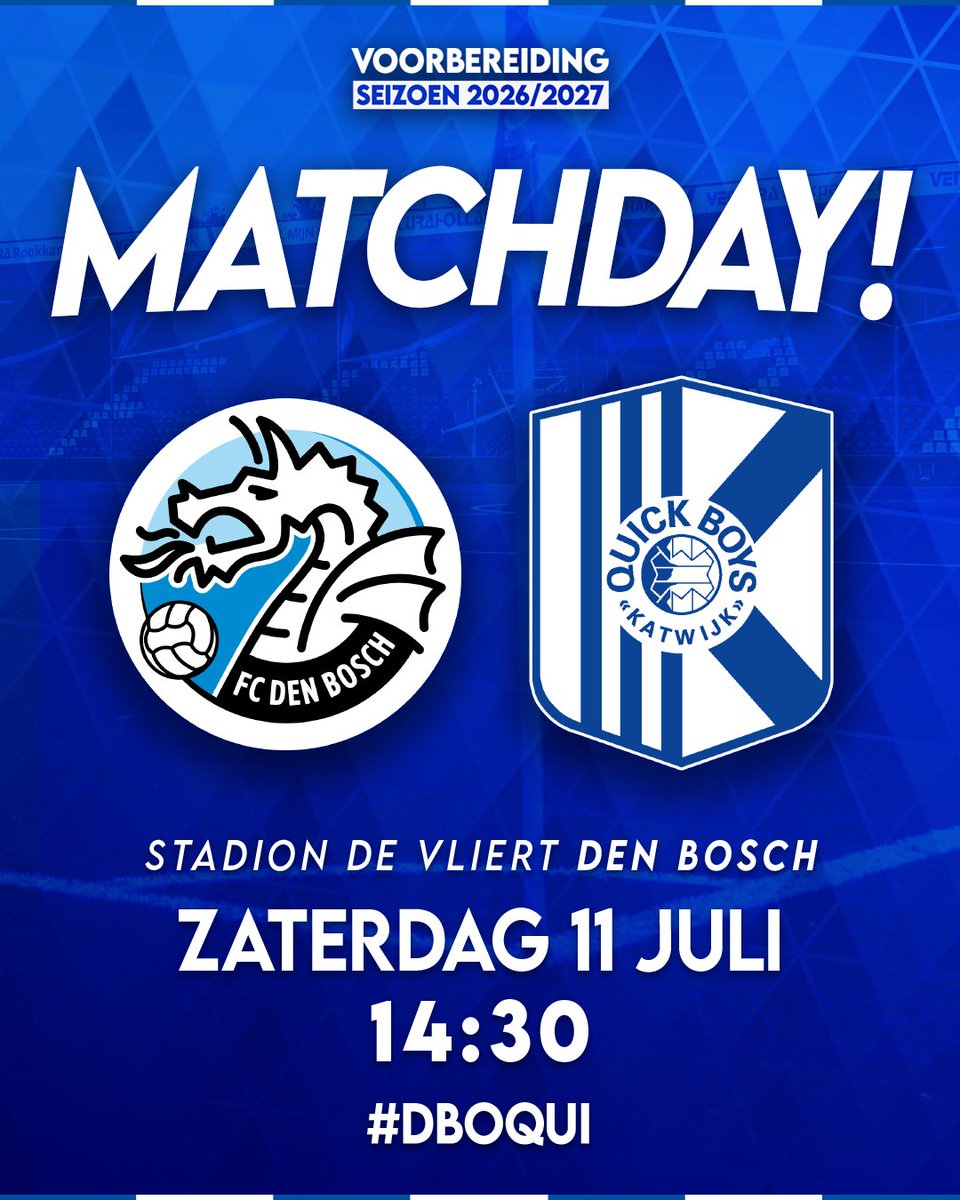 KvvQuickBoys's tweet photo. ⚽️ MATCHDAY!
🆚 @mijnfcdenbosch
🤝 Vriendschappelijk 
🏟️ Stadion de Vliert
📌 's-Hertogenbosch
🕝 14:30 uur
📱 #dboqui 🔵⚪ https://t.co/EJIrnqNhda