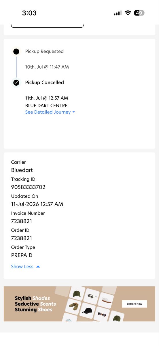 _hindutvaa_'s tweet photo. @snitchindia SHAME ON Snitch n their pathetic customer support. I placed a return for my order 7238821 on 5 July n today is 11 july no one has come to pick it and even after raising it thrice to customer support there is no resolution n they speak rudely n cut the call on face https://t.co/o1pCOFn4Um