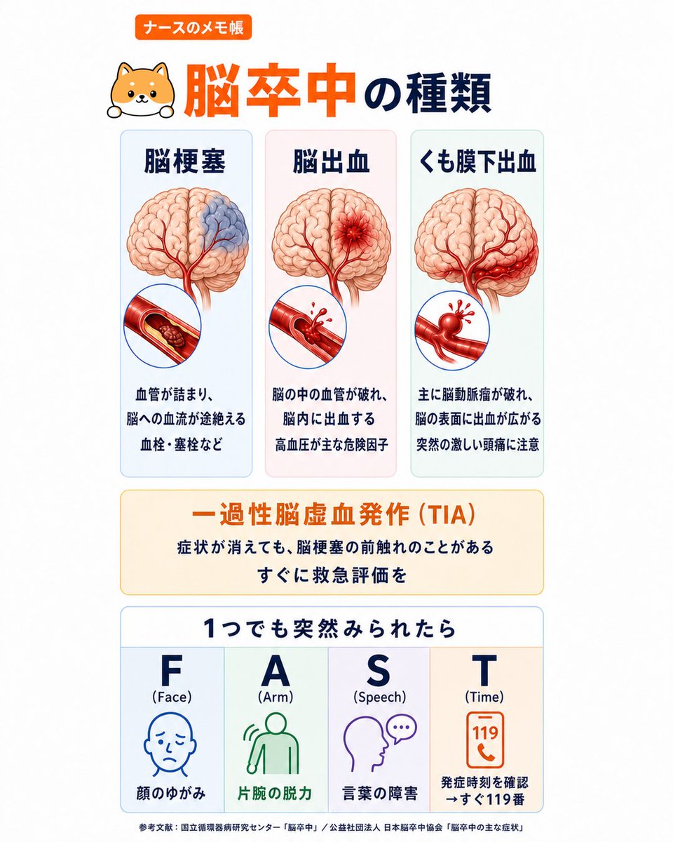 めもちょう 脳疾患シリーズ🧠 脳卒中の種類とFAST