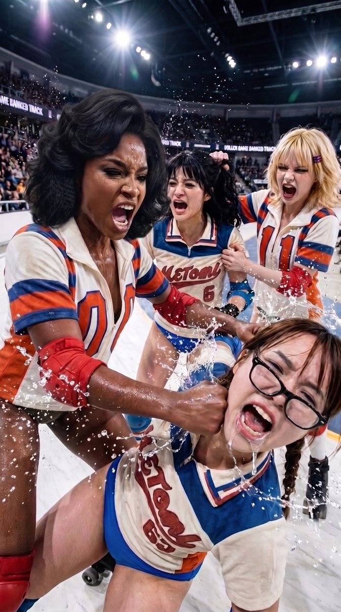 BelindaBell1984's tweet photo. 殴る!!蹴る!!つぶす!! 
話題のスポーツ・ローラーゲーム
司会は私、トイ・マサルです
Judy &amp; Terry vs. Yoko &amp; Kimie
#RollerDerby #RollerGame #YokoSasaki #KimieAyabe  #TokyoBombers #TerryLynch #JenniferMarshall #TBirds #キャットファイト #女子摔角 #luttefeminine #女闘美 #catfight #Metomi https://t.co/GXfEn3Hzdh