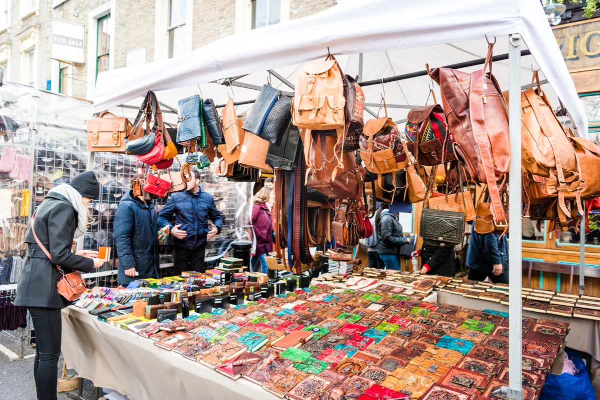 Portobello Road Market stall selling bags