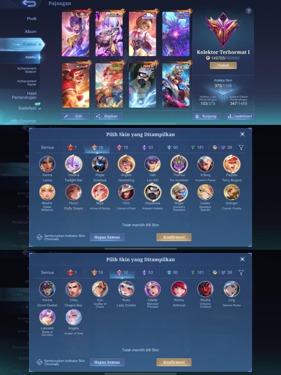 Flowufuu's tweet photo. Fanny legend, ling cc, lance valentine, haya Kakashi, metro roger, nexus thamuz, Clint soulvesel, season miya, aspi vexana lesley, 16 skin colab, recall rame, mw 185 otw 2 legend, coa 700+, dm 100+, frag 4900+, 70box, server peru, safe dari april ada bukti, allkos  CE, 1,060 jt https://t.co/XiNdFLYRje