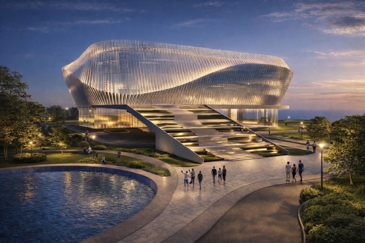 UpdatesChennai's tweet photo. Trichy's Dhanalakshmi Srinivasan University Samayapuram Campus has planned an Iconic state of the art 2500 seater Auditorium with Roof top Football Field with Running Track. Design is wow!! 😍 With 3 Lakh Sq.ft area it will accommodate 2,500 audience! 
Thanks @Updatestrichy2 https://t.co/if10aRj8ko