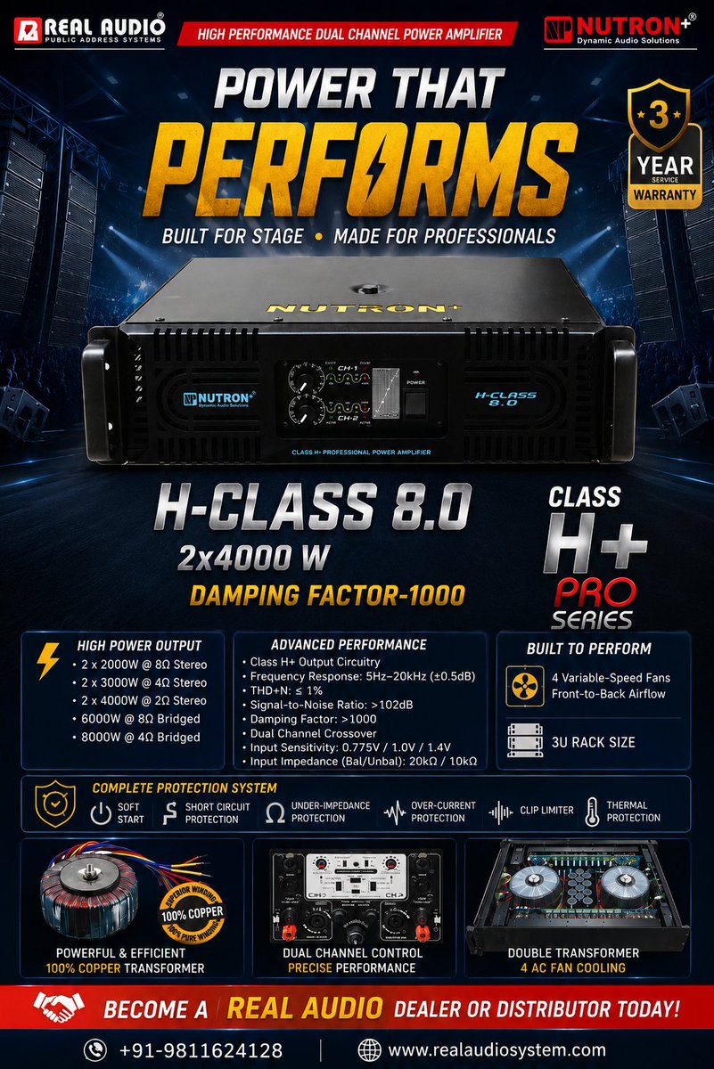 realaudio_dj's tweet photo. NUTRON+ 8.0 (CLASS H+) Dual Channel Power Amplifier
💼Become a #REALAUDIO #Dealer &amp; #Distributor Today!
📞 9811624128
🌐https://t.co/sP7Dz8sJIJ

#nutronplus #classhamplifier #poweramplifier #professionalaudio #livesound #djequipment #soundsystem #audioamplifier #realaudio #dj https://t.co/31hiLZ63aP