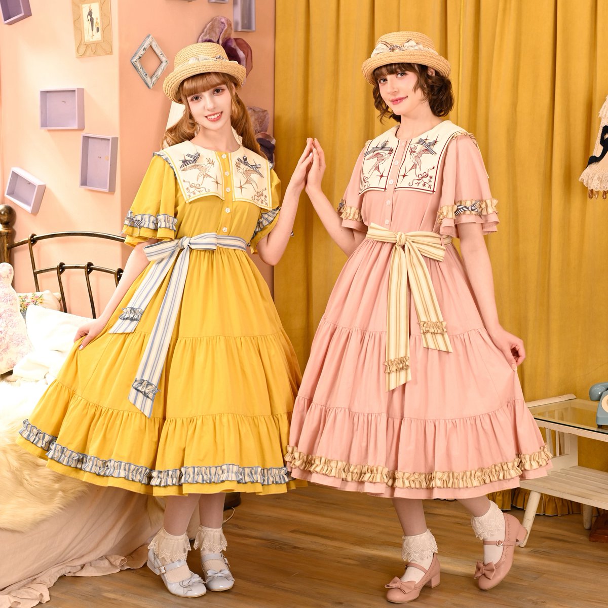🌟新色登場🌟 カナリアの唄 -soleil- スクエアカラーワンピース 人気の