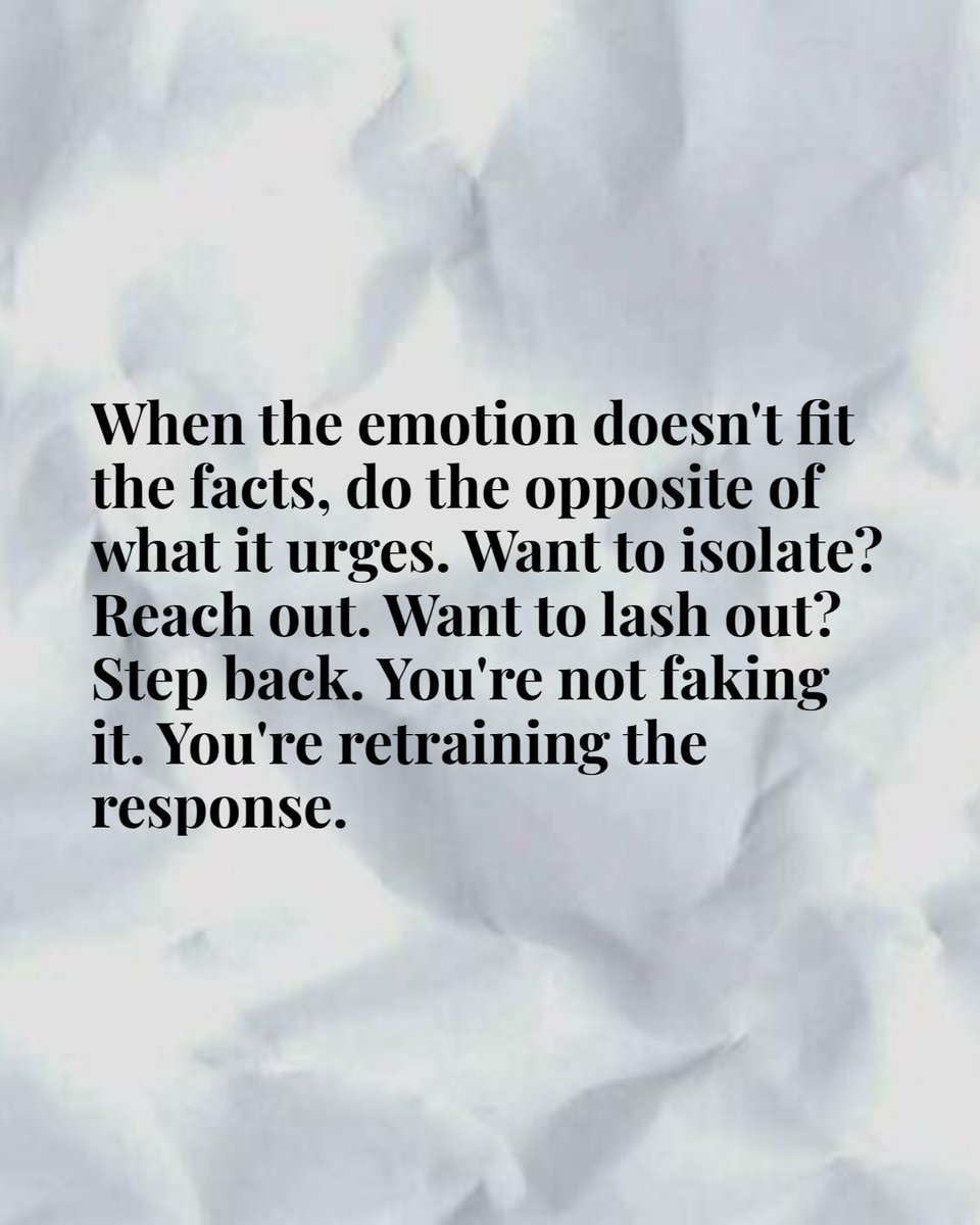 BpdandiEllen's tweet photo. DBT skill: Opposite Action.

When the emotion doesn't fit the facts, do the opposite of what it urges.

Want to isolate? Reach out. Want to lash out? Step back. You're not faking it. You're retraining the response. 🖤

#DBT #BPD https://t.co/TQyLkc6e5H