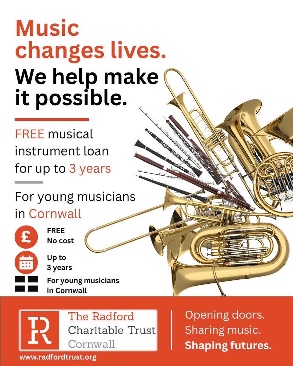 cmst_official's tweet photo. 🎶 A fantastic opportunity for young musicians in Cornwall!

The Radford Charitable Trust offers FREE musical instrument loans for up to 3 years, helping more young people access music.

🔗 https://t.co/hmWs7oGMNr 🎻🎺 https://t.co/rWxR95mpGl