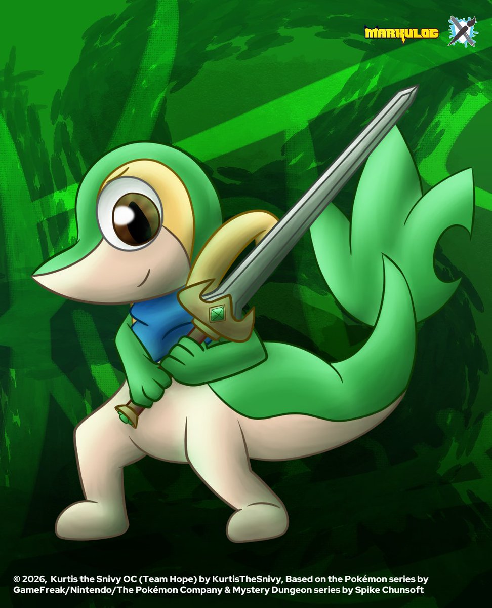 markulogmedia's tweet photo. An #artfightattack to @KurtisTheSnivy featuring their PMD #Snivy OC. I remember when I first drew the guy back in 2016 out of inspiration, good as time as ever gettin to draw him again, welp~ #pokemonmysterydungeon #Pokemon #artfight2026 #ツタージャ #artfight https://t.co/wqHJFVkLBU