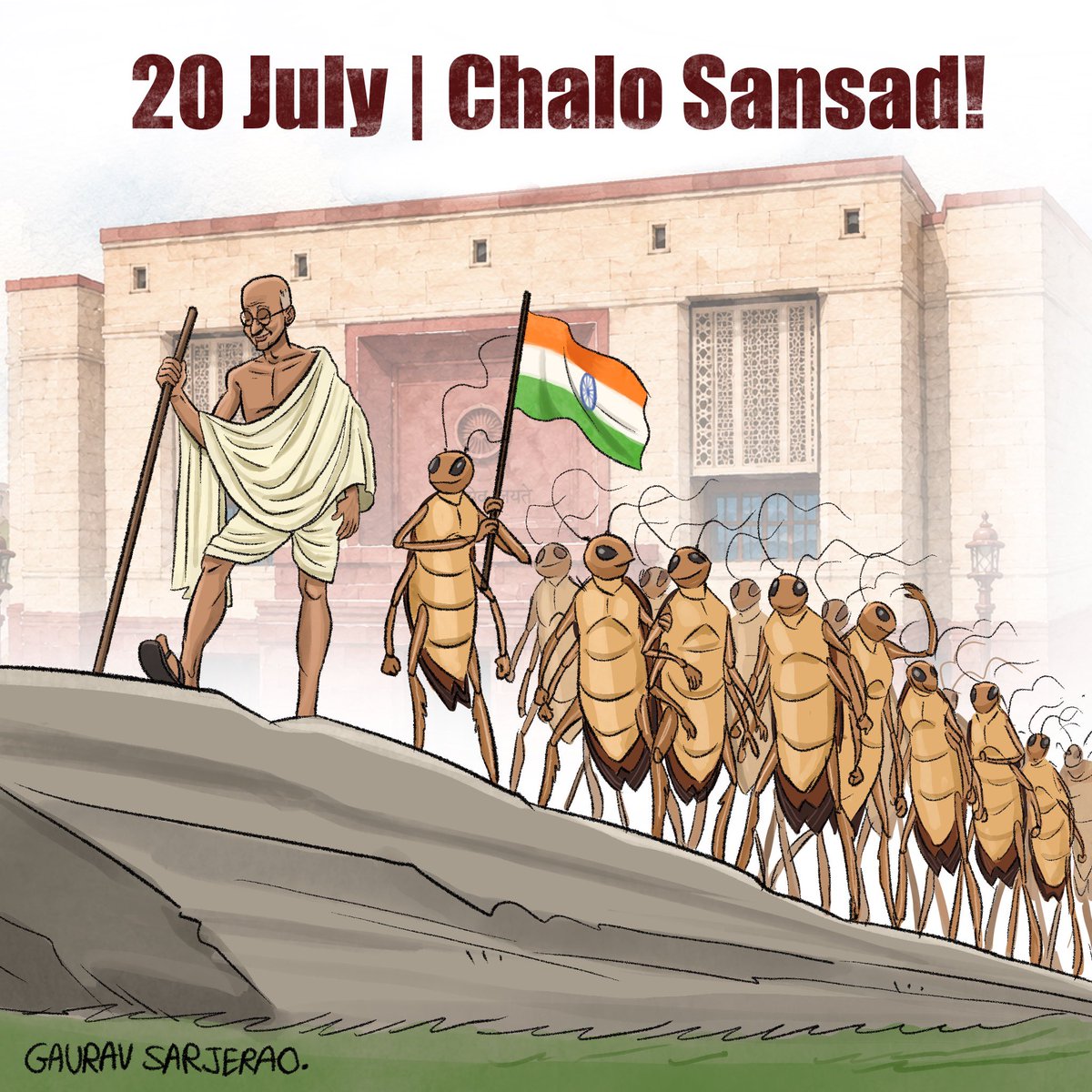 abhijeet_dipke's tweet photo. The Cockroach Janta Party will peacefully march to parliament on 20 July to seek the resignation of Dharmendra Pradhan. 

#ChaloSansad https://t.co/CBwmZ8prGW