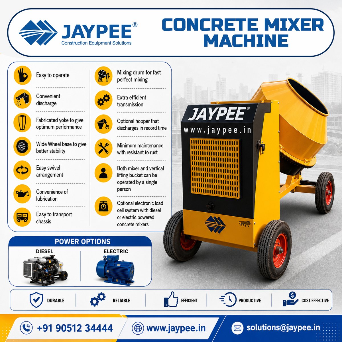 JaypeeIndiaLtd's tweet photo. Every great structure starts with the right mix.

The Jaypee® Concrete Mixer Machine delivers consistent mixing, reliable performance, and maximum efficiency—helping construction professionals build with confidence.

#JaypeeIndiaLimited #ConcreteMixer #Construction #Engineering https://t.co/BJc9Uj5YIJ