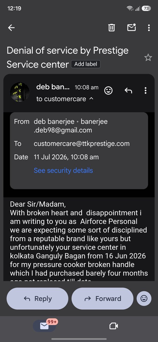 DebapriyaBandyo's tweet photo. @TTKPRESTIGELTD @prestigecooker Prestige pressure cooker within few month handle got broken , their service center is not able to replace my handle even in one month in city like kolkata. Don't purchase their products quality of service is worst. Today I collect it get repaired https://t.co/D32YhiVxS3