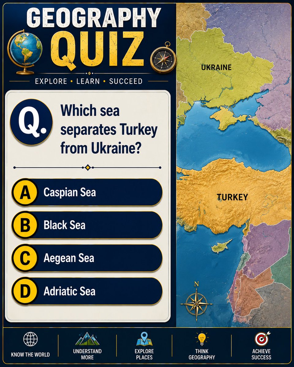 cematerial's tweet photo. General Knowledge:
Which sea separates Turkey from Ukraine?
#Generalknowledge #UPSC #SSC #RRB #CompetitiveExams #BPSC #UPSC2026 #geography https://t.co/G19EhctX5R