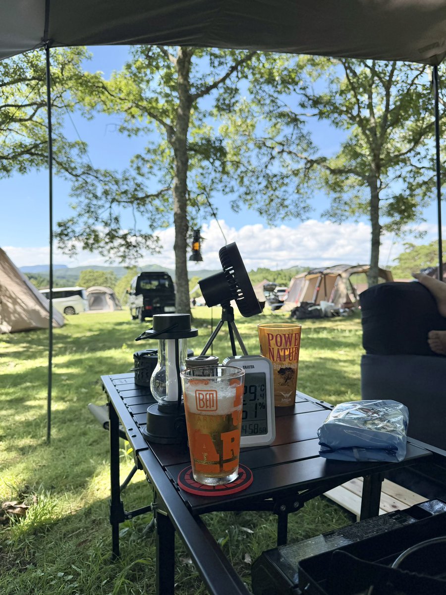 trekboardgame's tweet photo. 夏キャンプスタート⛺️
温泉付きのキャンプ場なのです😄
#九重泉水キャンプ村 https://t.co/kraalme9Ob