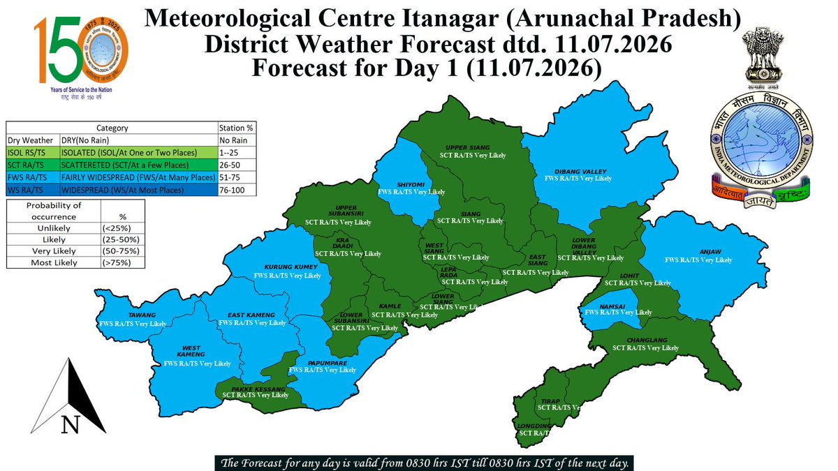 CenterItanagar's tweet photo. Warning, Forecast maps for Arunachal Pradesh on 11.07.2026 https://t.co/EAP8ay3v7W