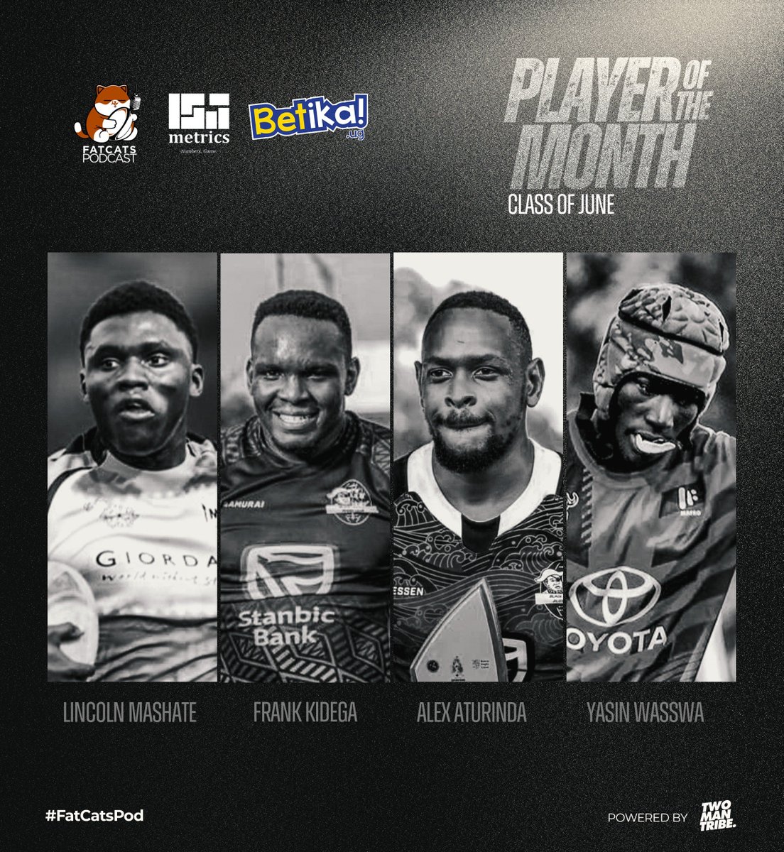 fatcatspod's tweet photo. June had lots of top Performers, however these stood out for us.

🏉 The ever dependable @alexaturinda8 

🏉 The workhorse @TheRealDegzi 

🏉 The mercurial @Yasinwaswa 

🏉 The daring @mash_jeremiah 

Vote your outstanding Rugby Premiership player for the month of June 👇🏽
https://t.co/EjWbEIJzj4

Powered by @BetikaUg

#FatCatsPod 
#BetikaRugby