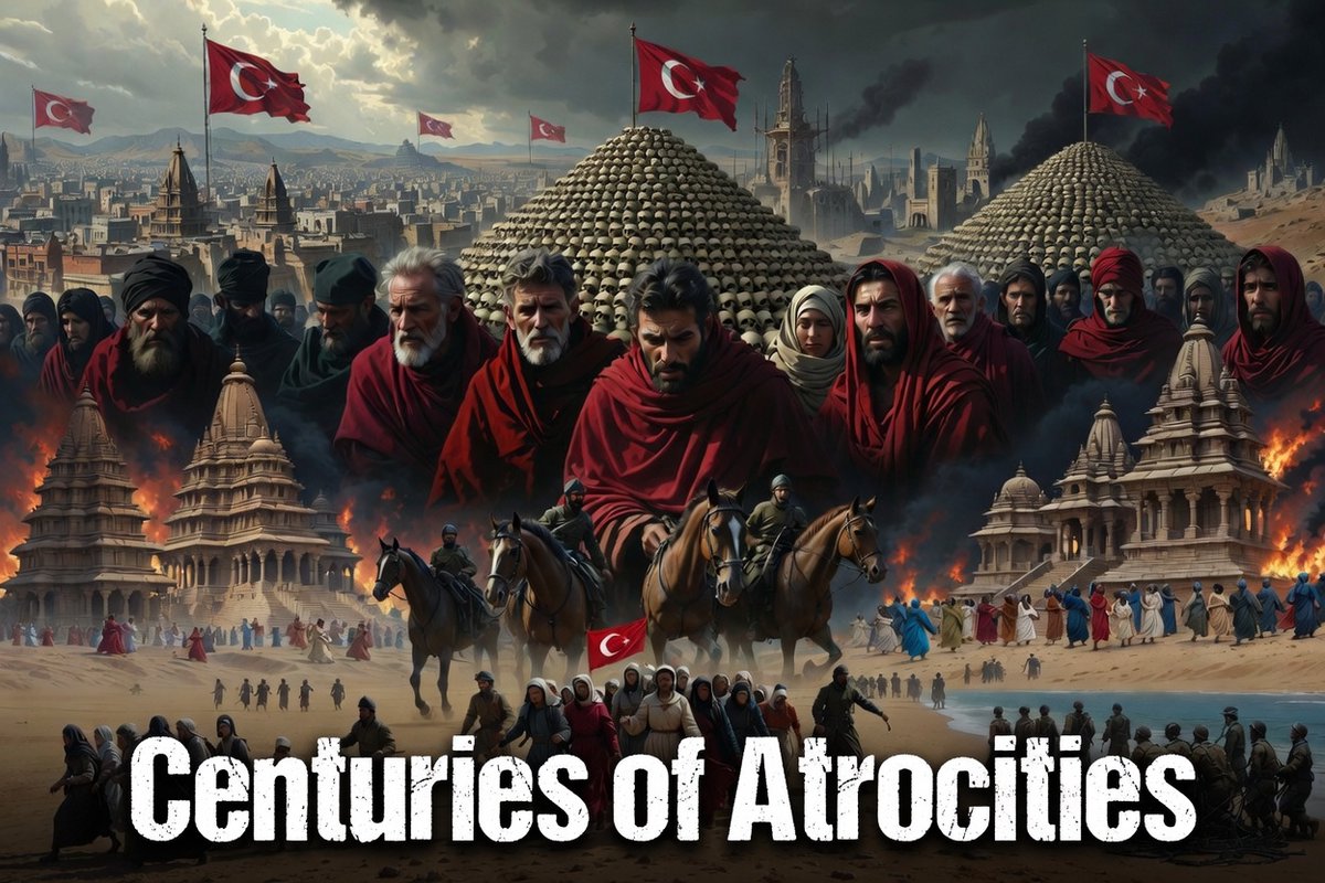 Ofer_binshtok's tweet photo. Partial List of Major Massacres and War Crimes Committed by Turkish Muslims

By: Ofer Binshtok

Middle East
1453: Conquest of Constantinople. Mass slaughter and enslavement of Christian residents.
1894–1896: Hamidian Massacres. approximately 300,000 Christian Armenians killed.
1915–1923: Armenian Genocide. approximately 1.5 million Christian Armenians killed through massacres, death marches, and starvation. Systematic rape and sexual enslavement of Christian Armenian women and girls was widespread and extensively documented by survivors, missionaries, and foreign diplomats.
1914–1920: Assyrian Genocide. Hundreds of thousands of Christian Assyrians killed in massacres and deportations, with documented cases of rape and sexual violence against Christian Assyrian women.
1913–1923: Greek Genocide. approximately 1 million Christian Greeks killed in massacres, deportations, and rapes, including the burning of Smyrna in 1922. Mass rape of Christian Greek women and girls was systematically reported during deportations and village attacks. 
1915–1918: Mount Lebanon Famine. Hundreds of thousands of Christian Lebanese, mostly Maronites, died from starvation and siege due to Ottoman policies and army food requisitions.

Balkans
1822: Chios Massacre. 25,000-50,000 Christian Greeks killed, tens of thousands enslaved. Widespread rape of Christian Greek women and girls was documented by contemporary accounts.  
1876: Bulgarian Horrors. Over 15,000 Christian Bulgarians massacred while suppressing the uprising. Mass rape of Christian Bulgarian women by Ottoman irregular forces was widely reported and documented in European accounts, including by William Gladstone.
1876–1878: Violence against Serbs. Massacres, village burnings, looting, and rapes of Christian Serbs.
1912–1913: Balkan Wars. Massacres and violence against local Christian populations, including documented cases of rape.
Devshirme (child levy). Hundreds of thousands of Christian boys from Balkan families were kidnapped over several centuries, forcibly converted to Islam, and trained as Janissaries or administrators.

India
11th–12th centuries: Raids by Mahmud of Ghazni. Massacres and temple destructions, with thousands of Hindus killed in each raid. Contemporary chronicles record mass rape of Hindu women during the raids.
1193: Bakhtiyar Khilji. Destruction of Nalanda University and its library. Nine million manuscripts burned over months. Massacre of Buddhist monks and destruction of Vikramashila and Odantapuri.
1398: Timur’s sack of Delhi. 100,000 Hindu prisoners killed plus mass slaughter and looting. The city was destroyed. Persian and contemporary sources document widespread rape of Hindu women during the sack.
13th–18th centuries: Conquests and wars by the Delhi Sultanate and Mughals. Repeated massacres, destruction of thousands of Hindu and Buddhist temples and centers of learning, forced conversions, and enslavement. Chronicles record mass rape of Hindu and Buddhist women during multiple campaigns.
Total in India: Centuries of massacres, conquests, and destruction by Turkish Muslims led to millions killed overall. Some historians estimate tens of millions in total.

Africa
16th–19th centuries: Barbary Slave Trade. Raids, massacres, and enslavement of 1-1.25 million Christian Europeans. Widespread rape and sexual slavery of European Christian women captives in North African harems and households is extensively documented in European survivor accounts and redemption records.

China
1862–1877: Dungan Revolt. Population loss of approximately 20 million from massacres, famine, and plague. Ottoman Turks supported Yaqub Beg with official recognition plus thousands of rifles.