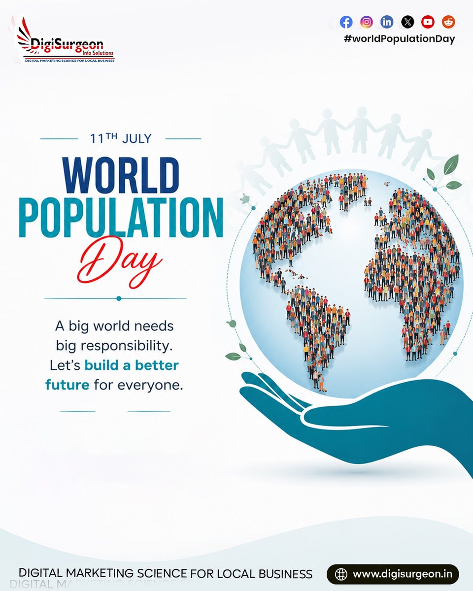 Digi_Surgeon's tweet photo. A big world needs big responsibility. Let's build a better future for everyone. #WorldPopulationDay 

@Digi_Surgeon
CALL Now! 7905273410 | 8840133701
Web - https://t.co/jW2C55OoQA
#GoogleAdsPartner #DigiSurgeon #dis #marketingdigital #disteam #googletrustedagency #Branding https://t.co/Lyy1OsvkEr