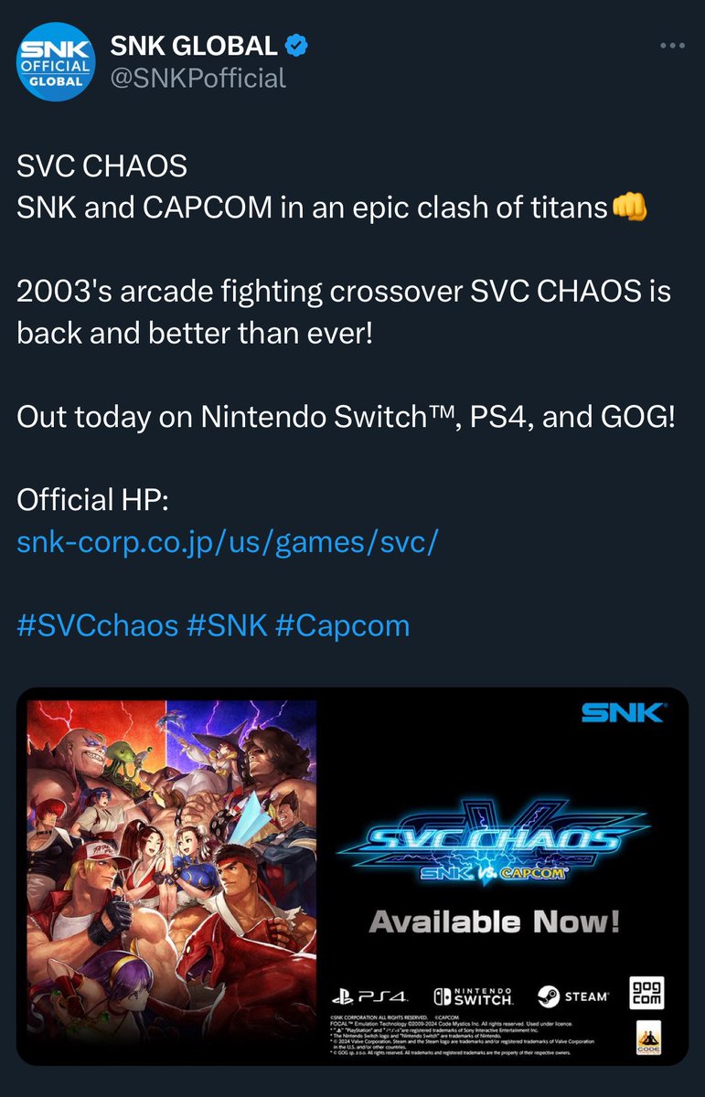NativeBrony_91's tweet photo. #BringBackCapcomvsSNK #BringBackCvS #SaveCapcomvsSNK #SaveCvS #MakeCapcomvsSNK3 #CapcomvsSNK3 #Capcom #SNK

Day 422 after Capcom Fighting Collection 2 released

Day 730 after SvC Chaos got re-released

Day 1,475 https://t.co/urLPMO2WkR