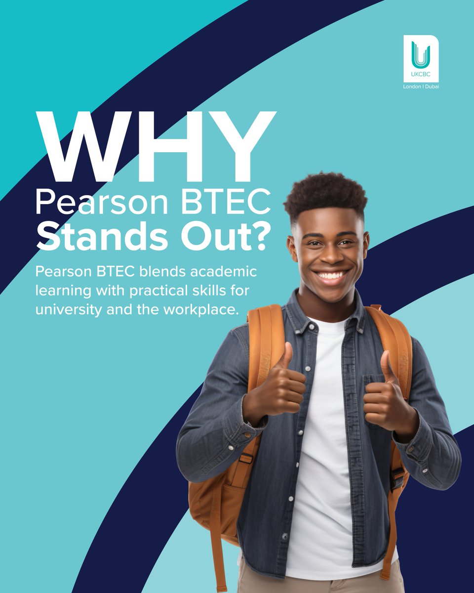 UKCBCUAE's tweet photo. From Grades 9–12 to gap year students, BTEC offers practical, industry-focused learning. Awarded by Pearson and recognised by 200+ universities, it's a pathway to higher education and future careers.
#UKCBCDubai #BTEC #Pearson #HigherEducation #StudentSuccess #StudyInDubai https://t.co/ENKTneIo5q