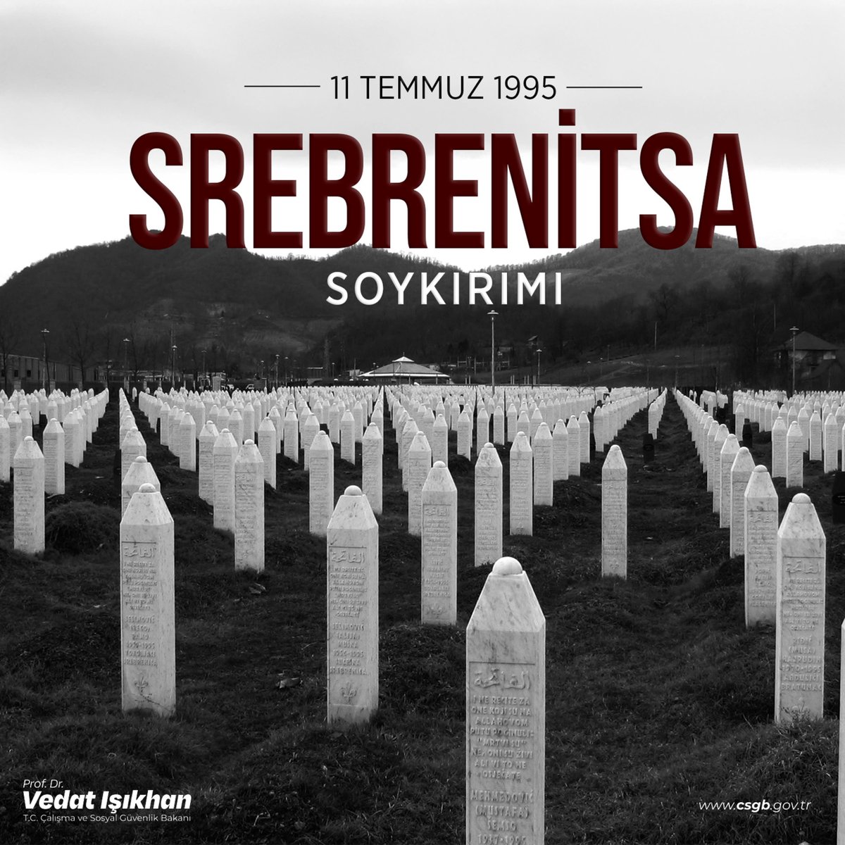isikhanvedat's tweet photo. ❝Ne yaparsanız yapın soykırımı unutmayın. Çünkü unutulan soykırım tekrarlanır.❞

Avrupa’nın göbeğinde yaşanan büyük utancın 31'inci yıl dönümündeyiz. Srebrenitsa Soykırımı’nı, Boşnak kardeşlerimizin çektiği zulmü asla unutmayacağız.🇧🇦🇹🇷

Aziz şehitlerimizi saygıyla, rahmetle anıyorum.