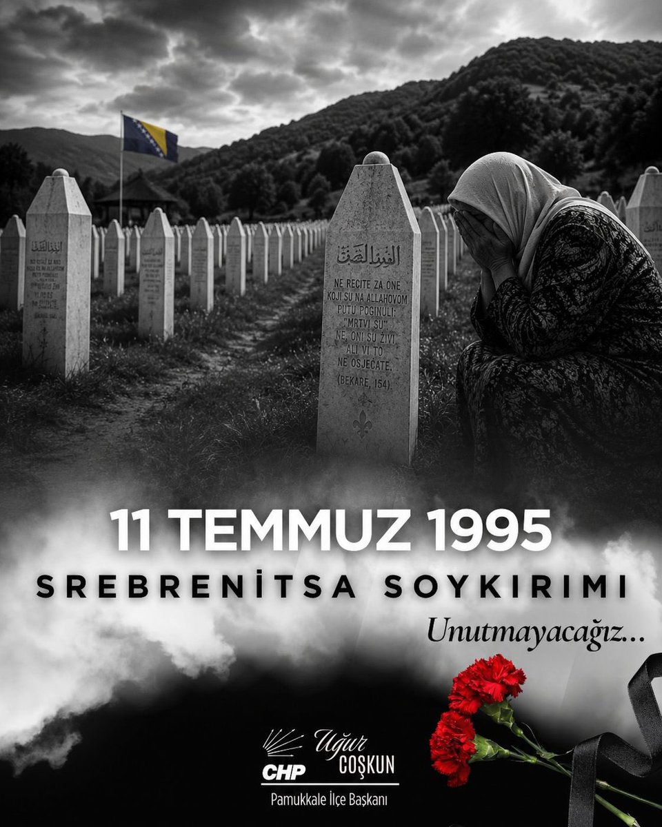 PamukkaleChp's tweet photo. 11 Temmuz 1995’te Srebrenitsa’da, Avrupa’nın göbeğinde insanlık tarihinin en karanlık sayfalarından biri yazıldı. Binlerce Boşnak, etnik kimlikleri nedeniyle sistematik biçimde katledildi. Srebrenitsa Soykırımı; insanlığa karşı işlenmiş, hafızalardan asla silinmeyecek büyük bir suçtur.

Soykırımları inkâr eden, nefreti ve ayrımcılığı besleyen anlayışlara karşı; barışı, insan haklarını, eşitliği ve kardeşliği savunmaya devam edeceğiz. Acının dili, dini ve milliyeti yoktur. İnsanlığa karşı işlenen hiçbir suç unutulmaz, unutturulmaz.

Srebrenitsa Soykırımı’nda yaşamını yitiren tüm masumları saygı, rahmet ve derin bir hüzünle anıyoruz. Unutmadık, unutturmayacağız.