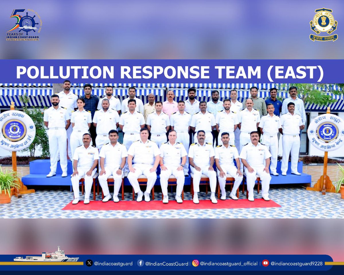 IndiaCoastGuard's tweet photo. @IndiaCoastGuard Pollution Response Team (East) conducted the #OPRC Level-2 Course in #Chennai from 06-10 July 2026.

23 personnel from #ICG, ports and oil handling agencies were trained to lead marine pollution response operations as On-Scene Commanders.

The training strengthens #ICG's commitment to protecting the marine environment through enhanced preparedness and seamless coordination.

#MarinePollution #MaritimeSafety #WeProtect