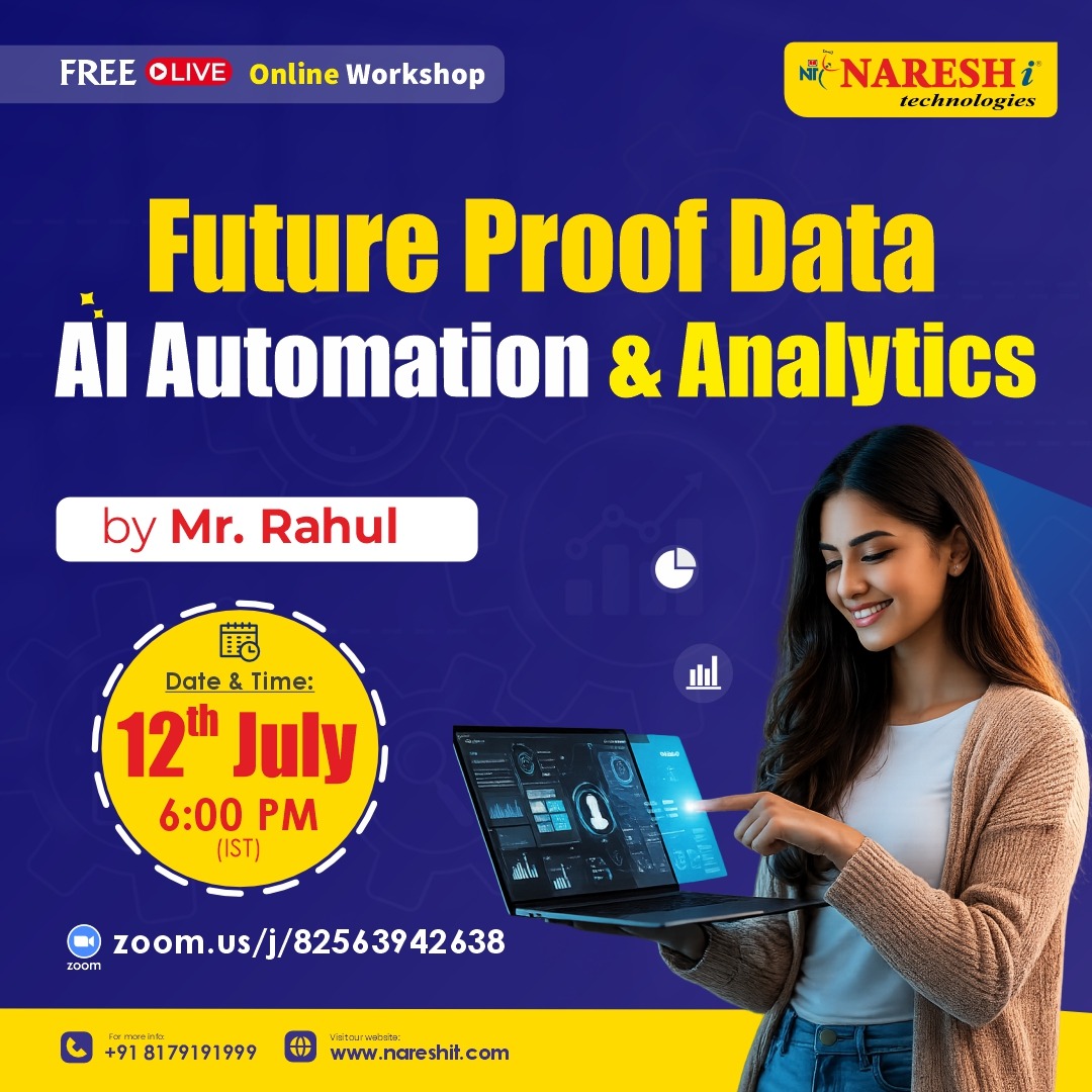 nareshitech's tweet photo. ๐ FREE LIVE Workshop: Future-Proof Your Career with AI, Automation & Data Analytics!
๐ Register Now: https://t.co/vCqgeoEEgn
๐จโ๐ซ Speaker: Mr. Rahul
๐
Date: 12th July 2026
โฐ Time: 6:00 PM (IST)
#NareshIT #AI #DataAnalytics #Automation #FreeWorkshop #FutureProofCareer https://t.co/Y1JBmOkvaJ