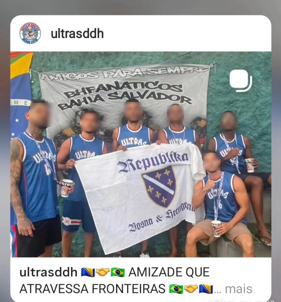 BhLive's tweet photo. Ultras Direto do Hospício, a fan group of the Brazilian club Esporte Clube Bahia from El Salvador posted on Instagram

"A FRIENDSHIP THAT CROSSES BOUNDARIES

Our story with Bosnia started back in 2014 during the World Cup in Brazil. What started as a meeting of fans from different countries turned into a true friendship built on respect, loyalty and passion for football.
Over the years, distance has never succeeded in weakening this bond.We have remained united by the same values, a culture of tribunes and a sense of brotherhood that transcends languages, flags and continents.

Today we celebrate once again this special connection between Bahia and Bosnia, a friendship that has only strengthened with time and that will live on for many future generations.

Friends forever.

Bahia, Brazil 🇧🇷 Bosnia and Herzegovina 🇧🇦 
Since 2014, we have been united by friendship and passion born in the stands.”
