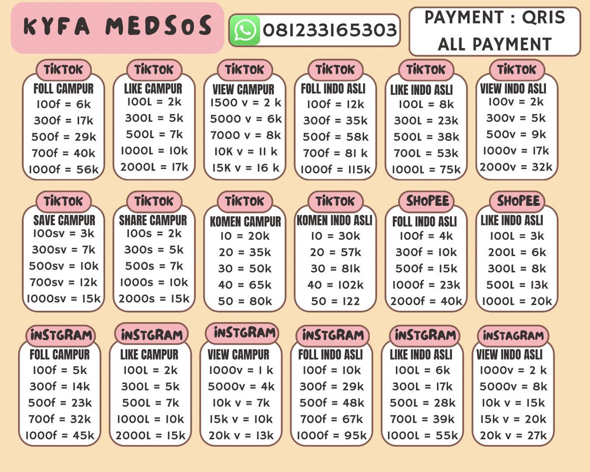 cloudlette__'s tweet photo. WTS JUAL FOLLOWER, LIKE, VIEW UNTUK IG DAN TIKTOK 
HARGA MURAH👑
PROSES CEPAT👑
TERJAMIN👑
BERGARANSI SELAMANYA👑

Link WA ada di profil

Cocok buat nambah engagement, buat tugas dll #zonauang #zonajajan https://t.co/HT7ZMADome
