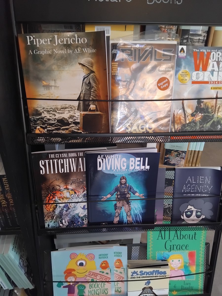 PsipicArtist's tweet photo. Been extremely busy the last few weeks with my new Artisan Print Stand (featuring my prints & my late Fathers paintings) & getting 'DIVING BELL-A Story of Contact' out to shelves with my other books, so little time for posting. Both doing REALLY well : ) @eeBAHeeCanales @HJamesWrites @novel_parody @ComicsBulletin_