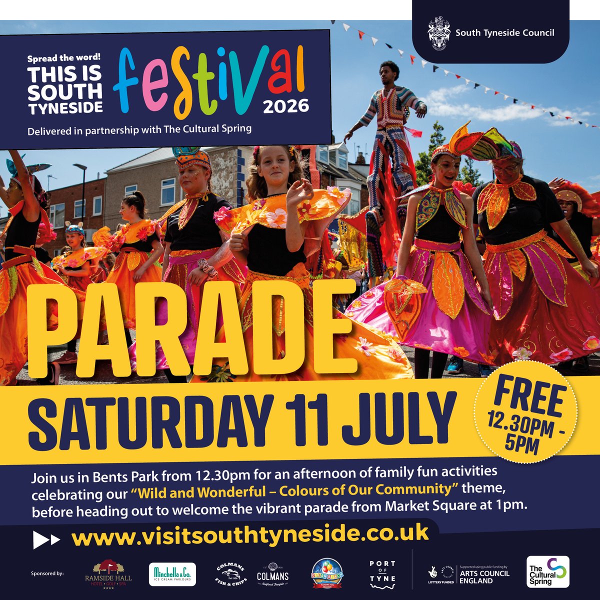 STynesideEvents's tweet photo. 🎉 Today's the day! The South Tyneside Summer Parade is back.

Join us from 1pm as the parade makes its way from South Shields Market Square to Bents Park.

Road closures will be in place and roads will reopen as soon as it is safe to do so.

More info: https://t.co/kTVniC25Kb https://t.co/YbcUb3MrR9