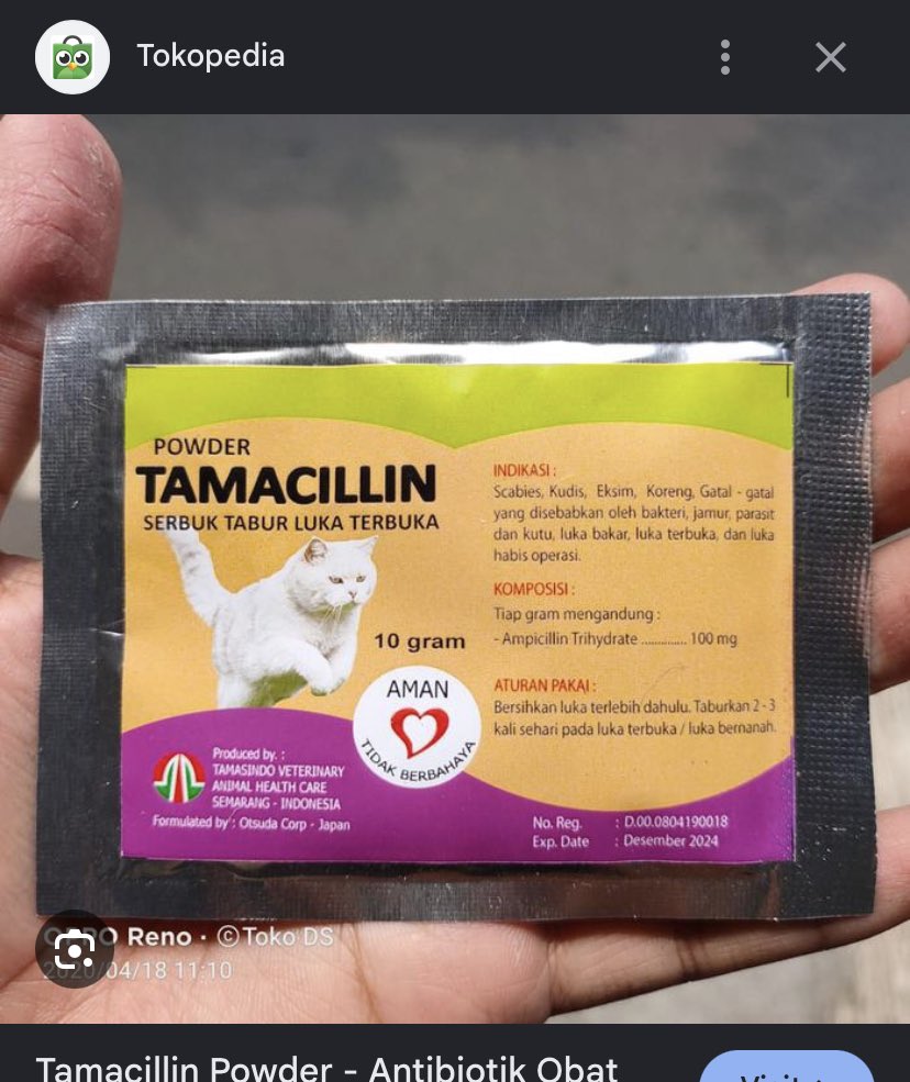 thewinetopaz's tweet photo. @tanyakanrl Pakai tamacilin, ini kupake ngobatin kucing rescue karna kelindes tangannya smpai patah dan tulangnya kluar. nah lukanya itu bolong merah dan basah, ditabur ini perlahan kering. karna ini jg buat luka terbuka. https://t.co/y8KMQGAzUR