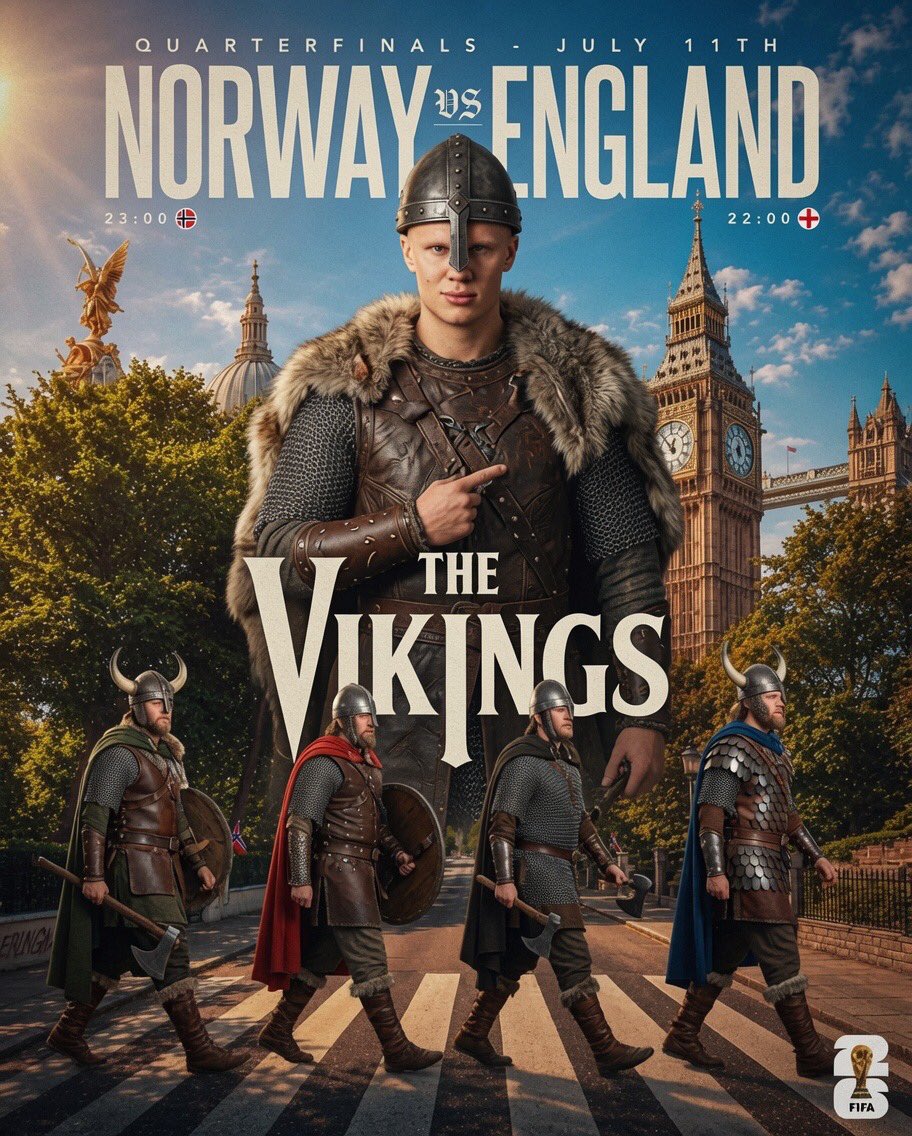 kingsleyyyy01's tweet photo. Hark! Odin Allfather stirs upon his throne in Valhalla, one eye gleaming as he casts the runes of war. The ravens Huginn and Muninn fly south to Miami, whispering of longships reborn on the green field. Once more the sons of Norway raid England’s shores—not for gold or glory alone, but for the thunder of Haaland’s hammer and the cunning of the gods. England, beware: the Æsir favour the bold this day!”
May Odin grant the Vikings a worthy saga on the pitch today! ⚡🛡️🔨