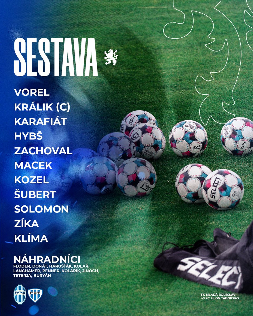 fkmladaboleslav's tweet photo. SESTAVA | Dnes hrajeme ⚽️💙🤍
V brance Vojtěch Vorel, který přichází do FKMB na přestup 👍
#fkmb https://t.co/v0iqEFreUQ