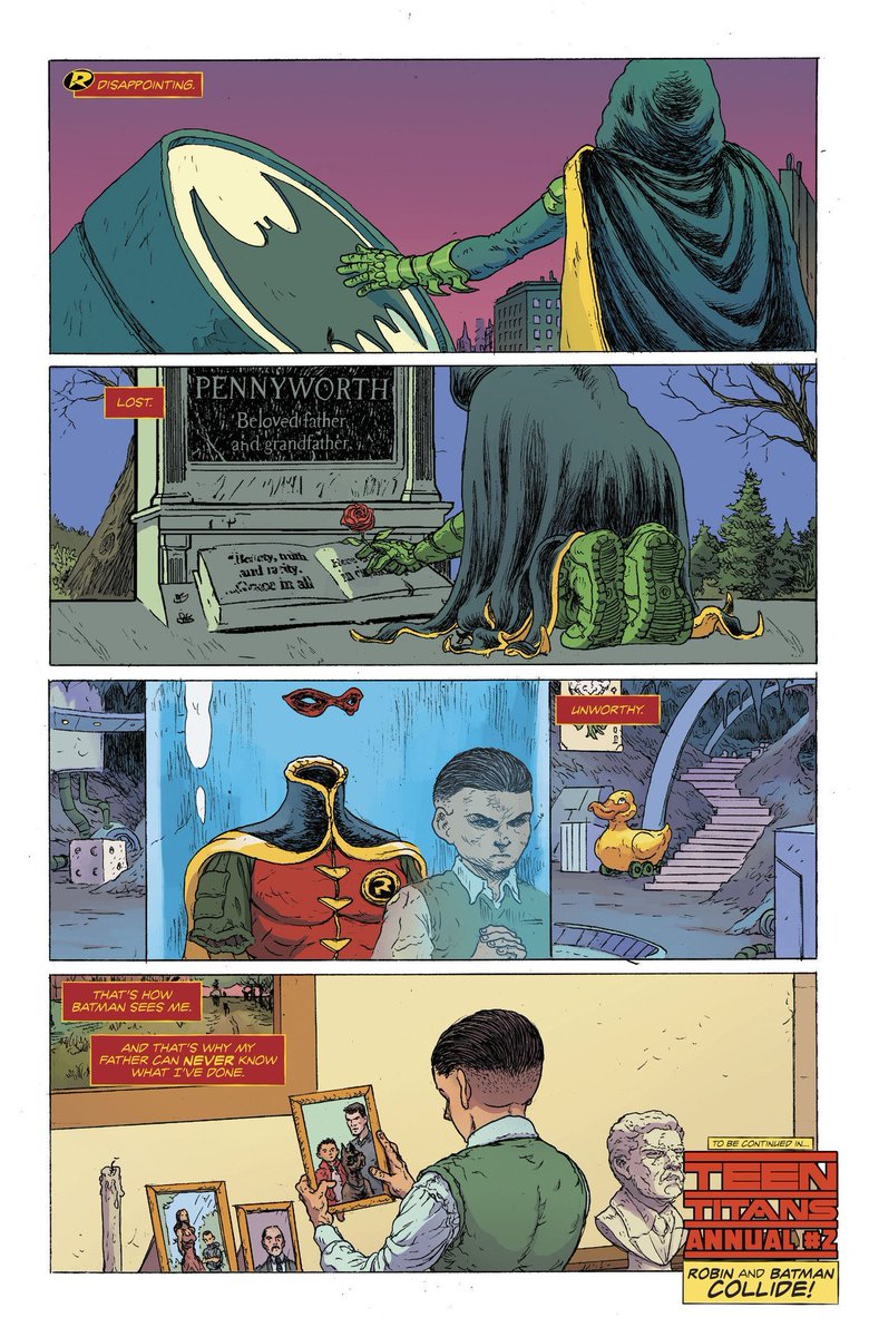 Circusbirdboy48's tweet photo. And yet folks want to rewrite history that Damian was "prioritized" from day 1 for being the "blood son" ( Robin 80th anniversary 100 pages ) https://t.co/6mJuYlbps0