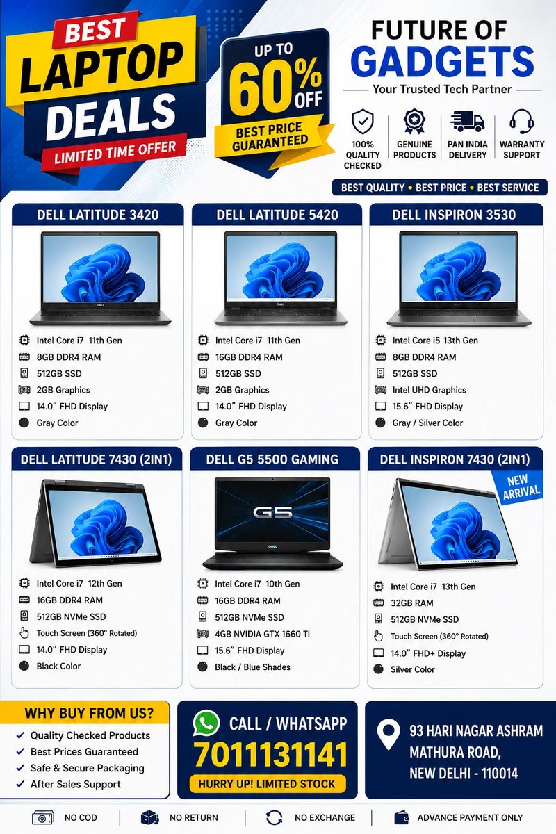 futureofgadget's tweet photo. ✅ 100% Quality Checked
✅ Best Price Guaranteed
✅ Genuine Products
✅ Warranty Available
✅ PAN India Delivery

📍 Visit Our Store:
93 Hari Nagar Ashram, Mathura Road, New Delhi – 110014

📞 Call / WhatsApp: 7011131141

💻 Limited Stock Available – Grab the Best Deal Today! https://t.co/PTJNjRlNDf