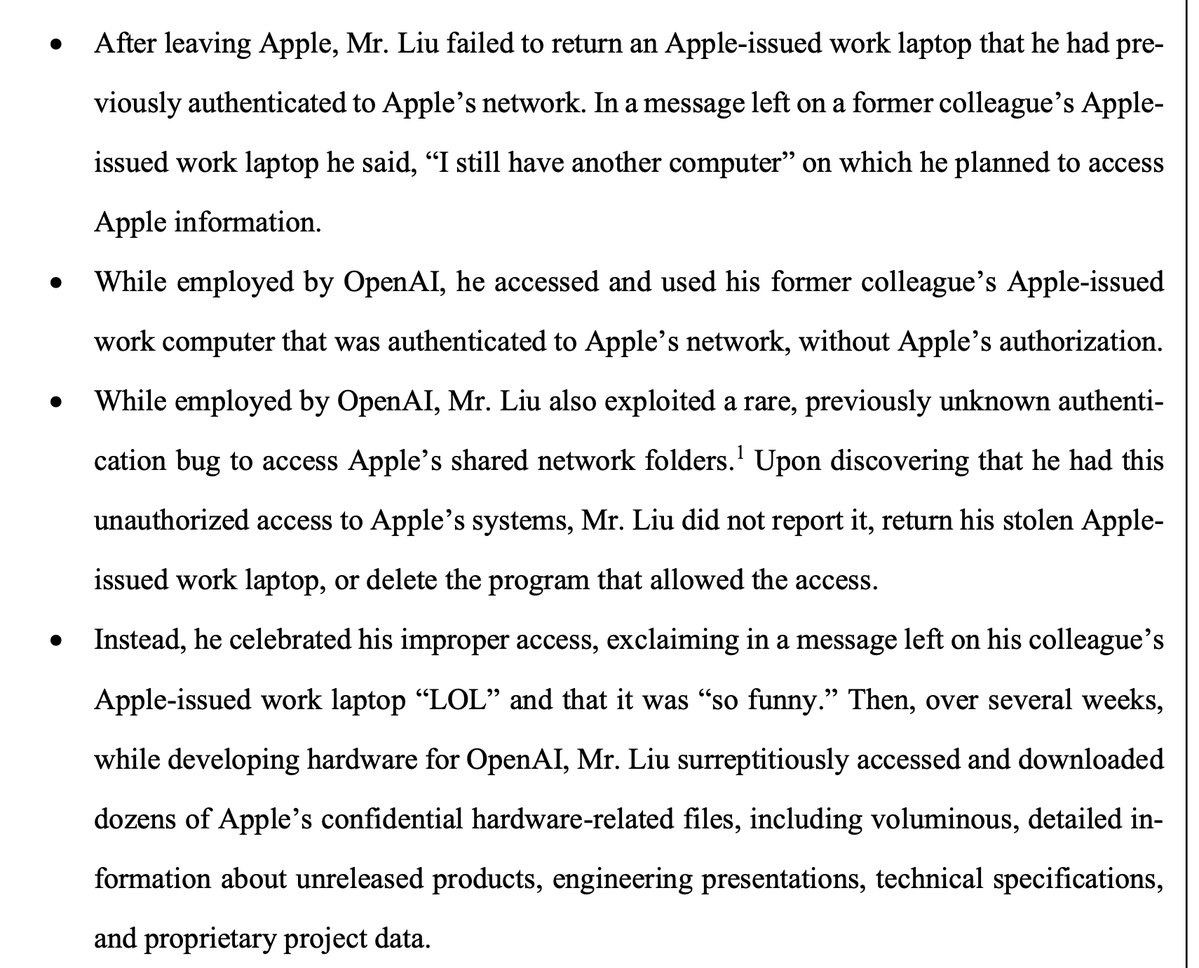 henriquev93's tweet photo. 🚨 BREAKING: Apple processa OpenAI por roubo de segredos comerciais! (até parece o @elonmusk uns tempos atrás 😅)

Segundo a ação, a OpenAI e seu chefe de hardware, montaram uma campanha coordenada para roubar informações confidenciais com o acesso de um ex-funcionário da Apple, ajudando a construir sua própria linha de dispositivos de IA.

#Apple #OpenAI #AI